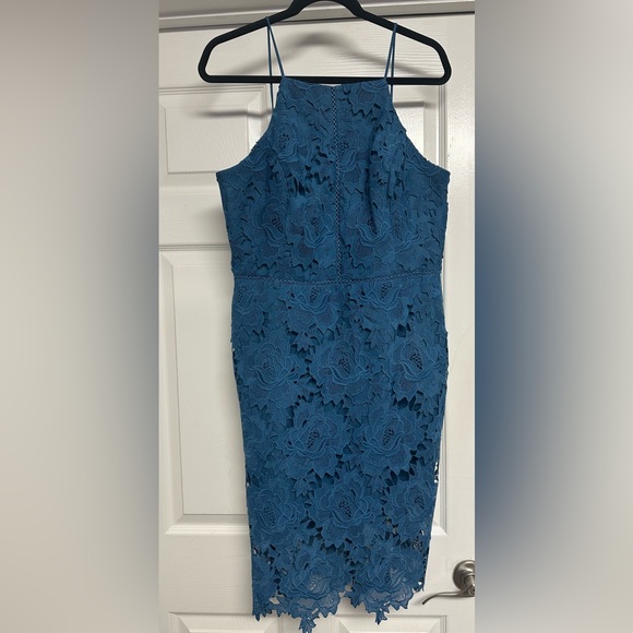 Adelyn Rae Shadow Blue Lace Sheath Dress  
Size: Large - Picture 1 of 9